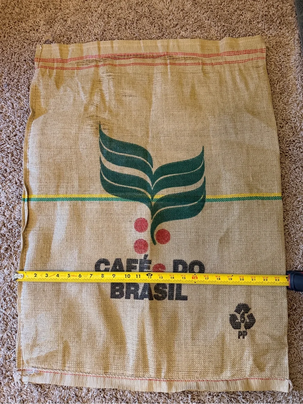 Cafés do Brasil Burlap Coffee Beans Bag – Natural with Green & Red Print